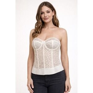 Goddess Adelaide Lace Strapless Longline Bra Ivory 36F GD0689IV Bridal Corset